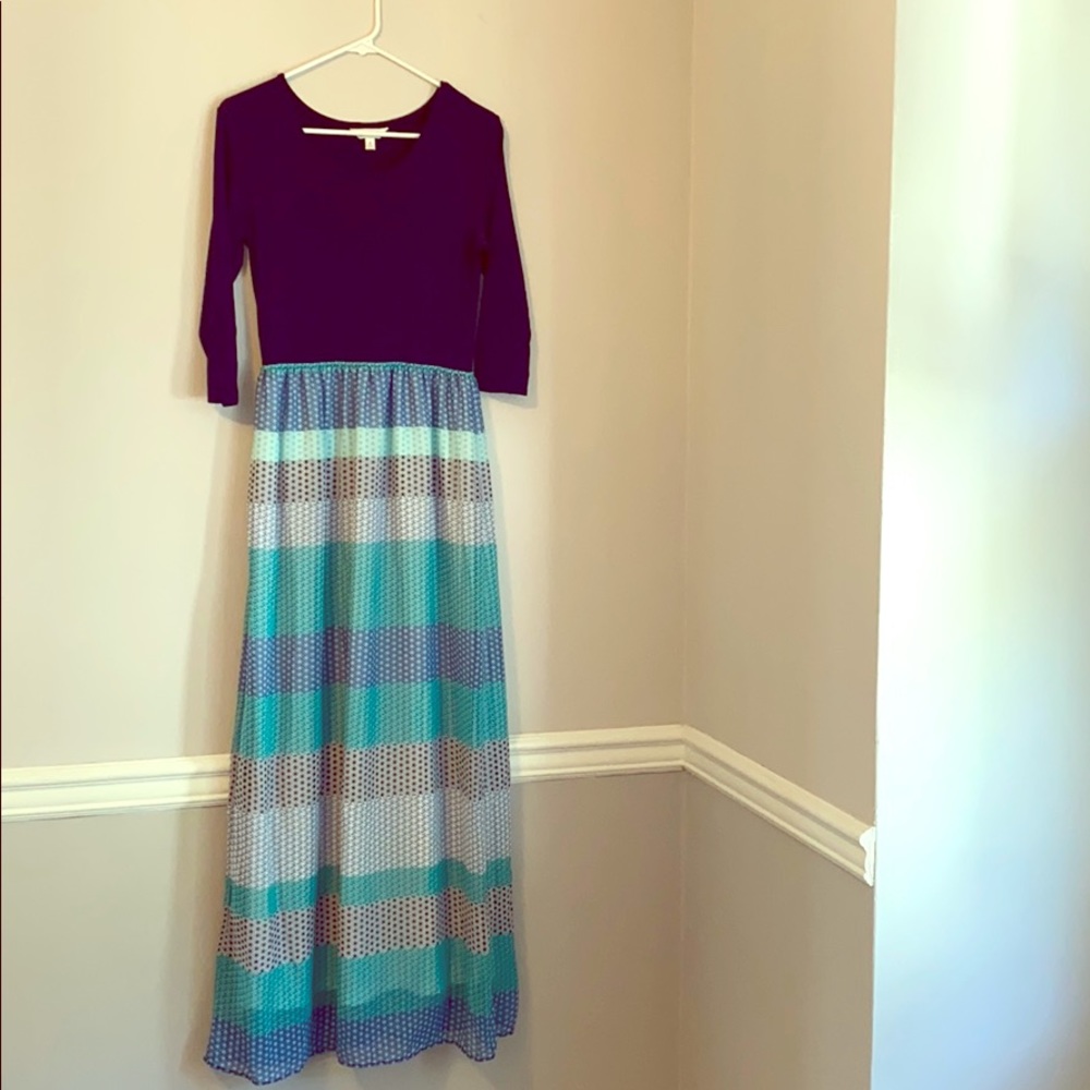 Navy Blue 3/4 Sleeve Maxi Dress